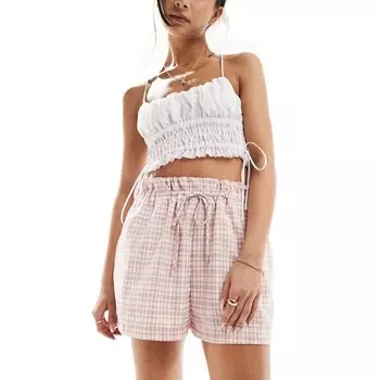 Шорты Asos Design Ruffle Detail In Gingham, розовый/белый