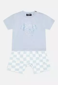 Шорты BABY TOP AND BOTTOM DAMIER MEDUSA PRINT UNISEX SET Versace, цвет whale blue/bianco