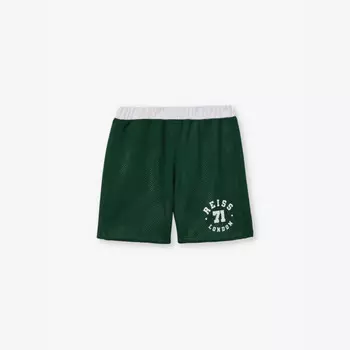 Шорты бейсбольные Clifton с принтом логотипа, тканые, 3-13 лет Reiss, зеленый