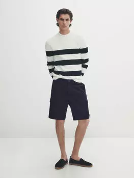 Шорты-бермуда из смешанного хлопка Massimo Dutti, темно-синий