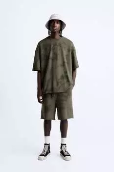 Шорты бермуда с принтом tie-dye ZARA, хаки