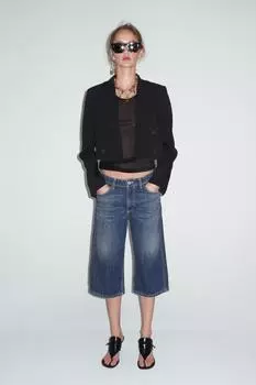Шорты-бермуда trf из денима с регулируемыми клапанами ZARA, синий