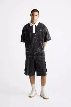 Шорты-бермуды cargo acid wash Zara, черный