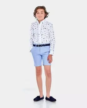 Шорты-бермуды для мальчика из льняной ткани с петлями для ремня на талии Spagnolo, светло-синий