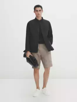 Шорты бермуды из 100% льна Massimo Dutti, бежевый