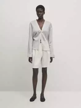 Шорты-бермуды из 100% льна с двойными вытачками. Massimo Dutti, бежевый