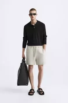 Шорты бермуды из 100% льна ZARA, светло-бежевый