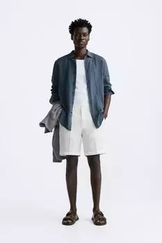 Шорты бермуды из 100% льна ZARA, белый