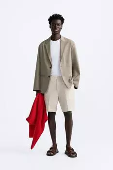 Шорты бермуды из 100% льна ZARA, светло-бежевый