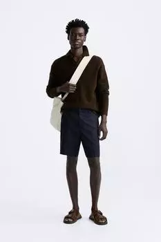 Шорты бермуды из 100% льна ZARA, темно-синий