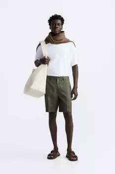 Шорты бермуды из 100% льна ZARA, хаки