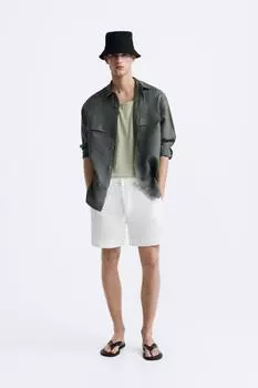 Шорты бермуды из 100% льна ZARA, белый