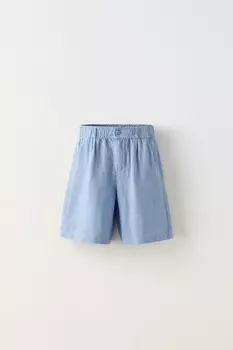 Шорты-бермуды из 100% льна ZARA, светло-голубой