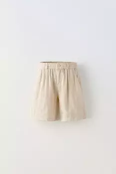 Шорты-бермуды из 100% льна ZARA, экрю