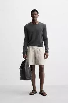 Шорты-бермуды из 100% льна ZARA, светло-бежевый