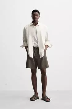 Шорты-бермуды из 100% льна ZARA, цвет Brown/Taupe