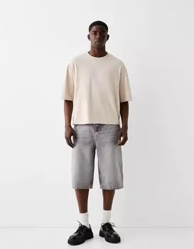 Шорты-Бермуды из денима Bershka, серый