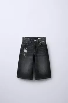 Шорты-бермуды из денима мешковатого типа ZARA, антрацитово-серый
