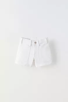 Шорты-бермуды из денима с высокой талией ZARA, белый