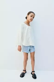 Шорты-бермуды из денима с высокой талией ZARA, синий