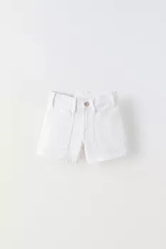 Шорты-бермуды из денима с высокой талией ZARA, белый