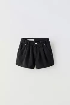 Шорты-бермуды из денима с вытяжками ZARA, черный