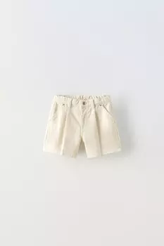 Шорты-бермуды из денима с вытяжками ZARA, устрично-белый