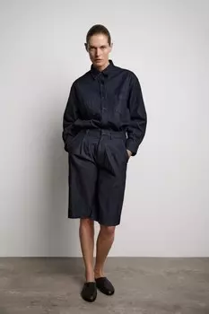 Шорты-бермуды из денима с вытяжками ZARA, синий