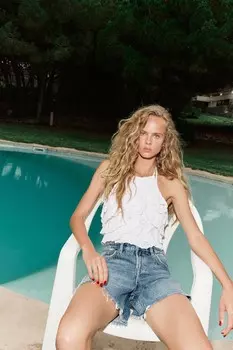 Шорты-бермуды из денима trf boyfriend со средней посадкой ZARA, индиго