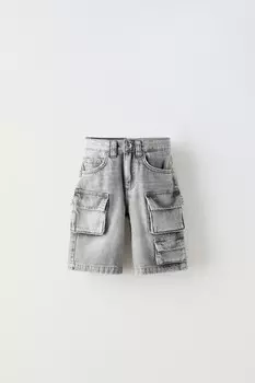 Шорты-бермуды из денима ZARA, средне-серый