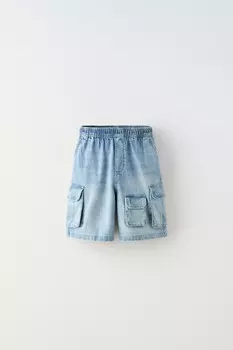 Шорты-бермуды из джинса ZARA, светло-голубой