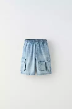 Шорты-бермуды из джинса ZARA, светло-голубой