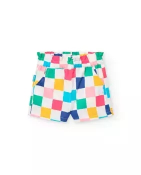 Шорты-бермуды из хлопка для девочки с клетчатым принтом Boboli, мультиколор