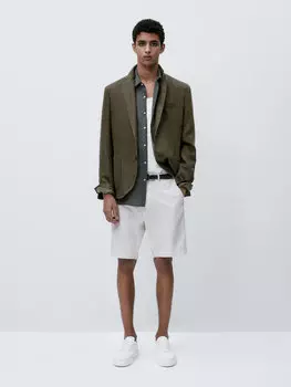 Шорты-бермуды из хлопка из микротаржи Massimo Dutti, белый
