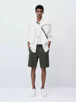 Шорты-бермуды из хлопка из микротаржи Massimo Dutti, хаки