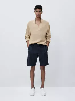 Шорты-бермуды из хлопка из микротаржи Massimo Dutti, темно-синий