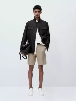 Шорты-бермуды из хлопка из микротаржи Massimo Dutti, бежевый