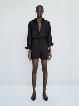 Шорты бермуды из хлопка с отстрочкой Massimo Dutti, темно-синий