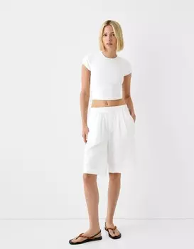Шорты-Бермуды из хлопка в деревенском стиле Bershka, белый
