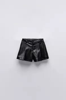 Шорты-бермуды из искусственной кожи ZARA, черный