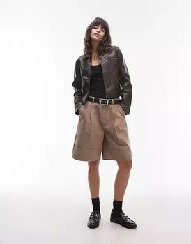 Шорты-бермуды из искусственной замши светло-бежевого цвета Topshop