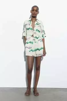 Шорты-бермуды из краски tie-dye с эластичным поясом ZARA, разноцветный