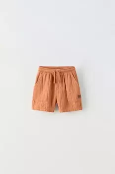 Шорты-бермуды из крепа с этикеткой ZARA, цвет brick