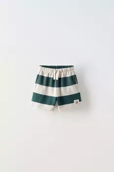 Шорты-бермуды из крепа в полоску ZARA, серый/синий