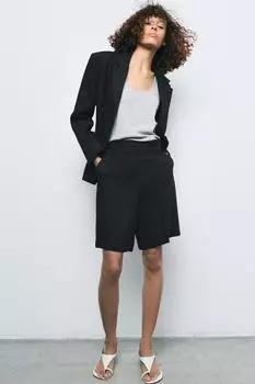 Шорты-бермуды из льняной смеси zw collection ZARA, черный
