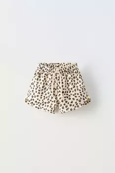 Шорты-бермуды из мягкой ткани с животным принтом ZARA, цвет leopard