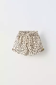 Шорты-бермуды из мягкой ткани с животным принтом ZARA, цвет leopard