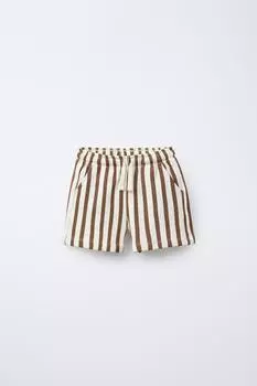 Шорты-бермуды из плюшевого джерси в полоску ZARA, цвет Light brown