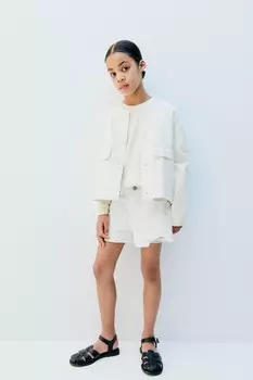 Шорты-бермуды из потертой джинсы ZARA, белый