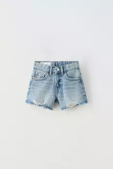 Шорты-бермуды из потертой джинсы ZARA, синий